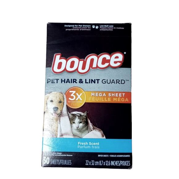 Bounce Pet Hair Lint Guard Mega Dryer Sheets 3X Pet Hair Fighters 50 Count - Picture 2 of 6